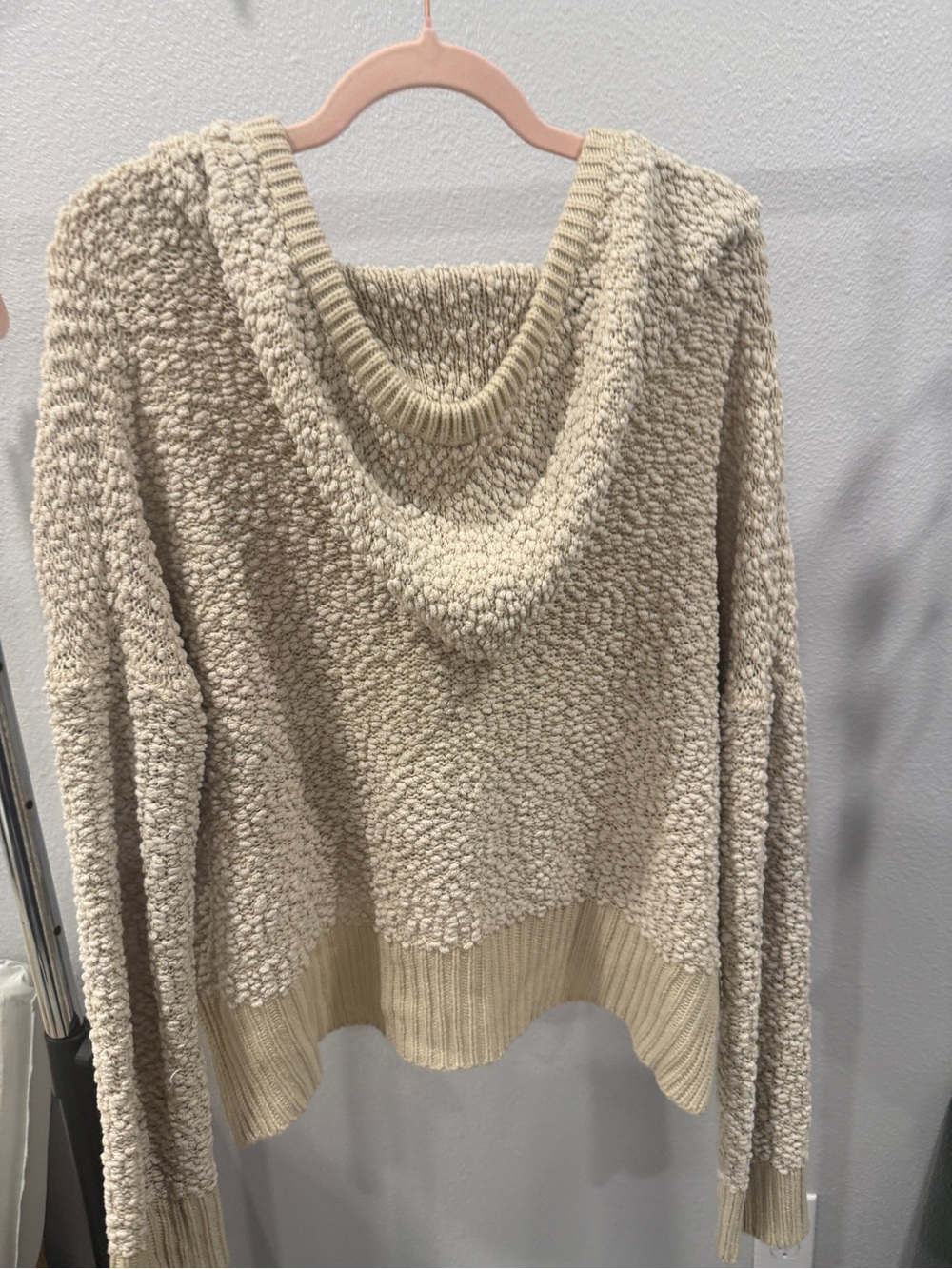 POL Cream Popcorn-Knit Hooded Sweater Oversized Medium Missing string - Picture 9 of 9